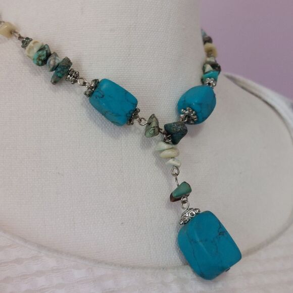 You & I Faux Turquoise Y Drop Statement Necklace - Picture 5 of 7